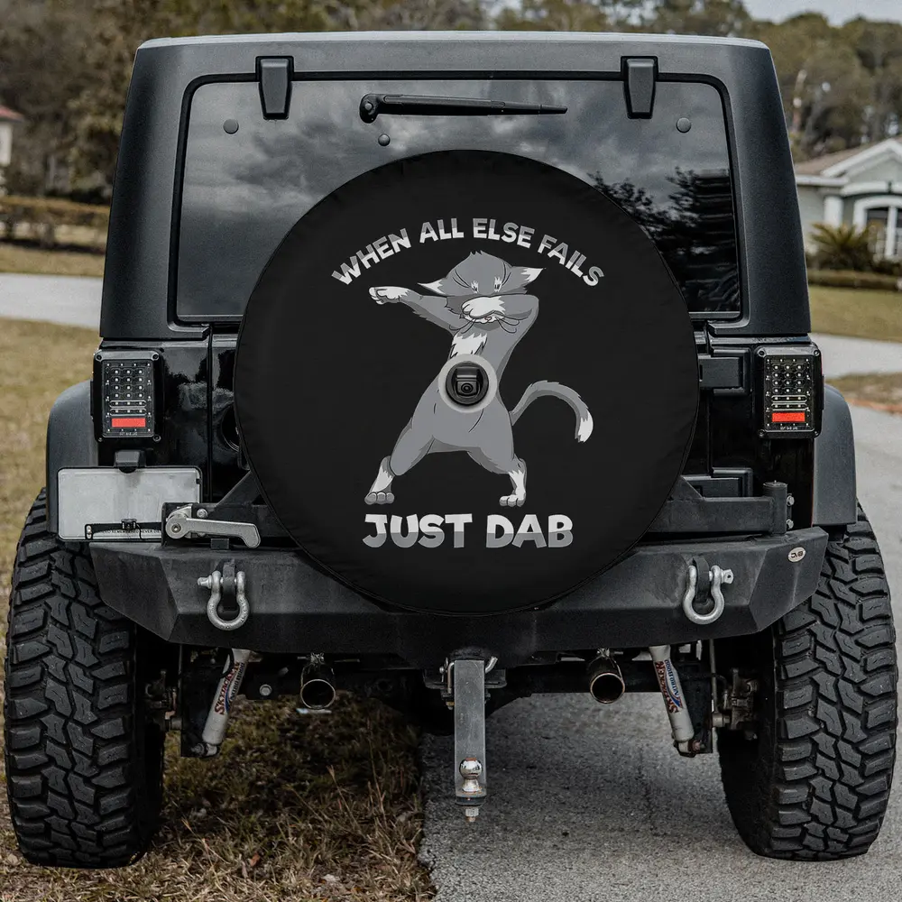 dabbing cartoon cat just dab slogan spare tire cover with camera hole for SUV RV