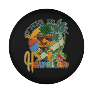 Hawaiian kids dabbing pineapple surfboard palm tree spare tire cover design