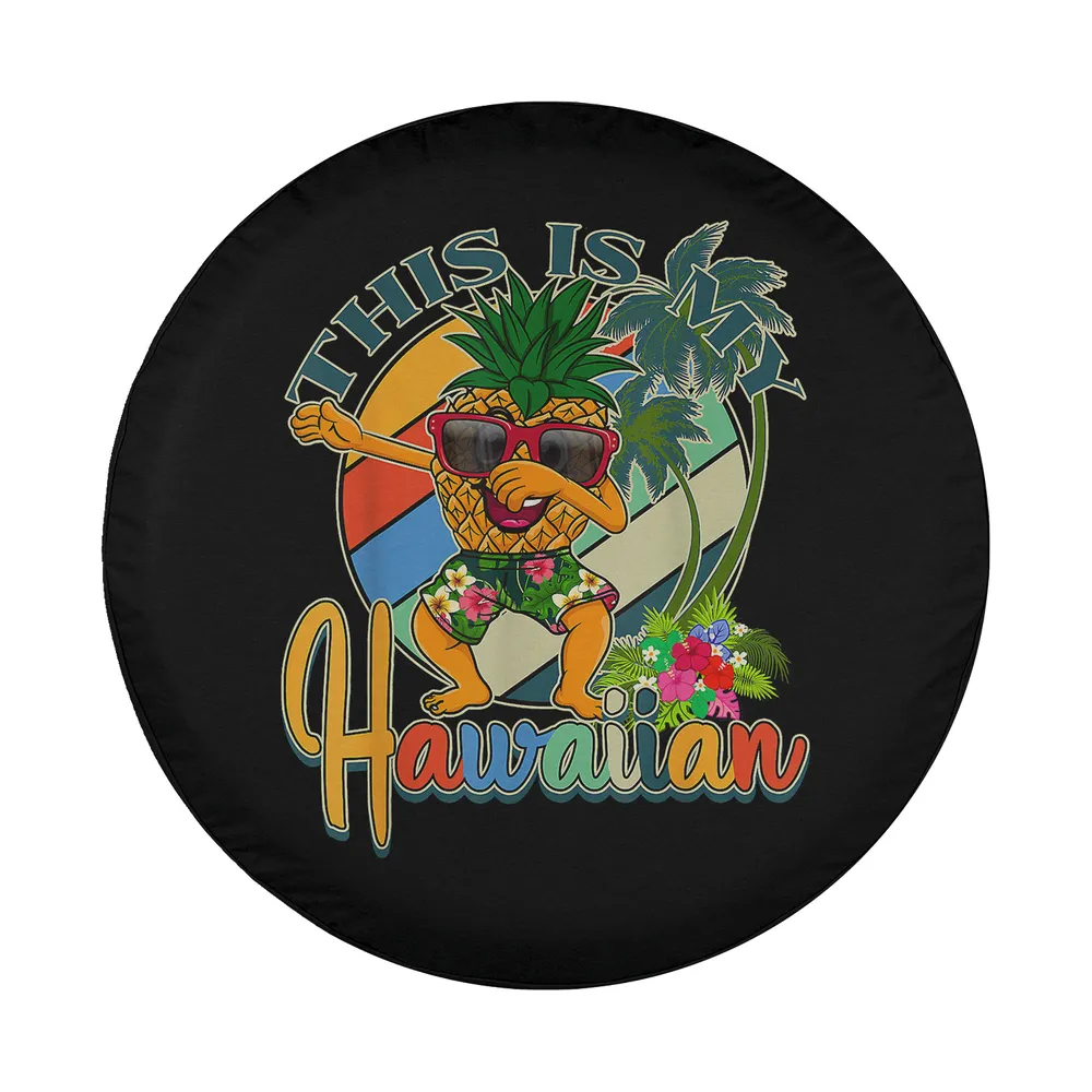 Hawaiian kids dabbing pineapple surfboard palm tree spare tire cover design