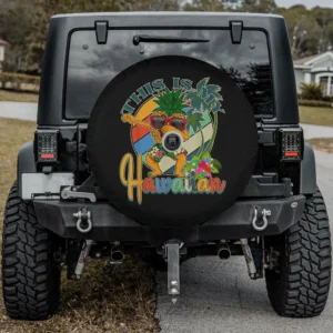 Dabbing pineapple with surfboard and palm tree Hawaiian kids spare tire cover with camera hole