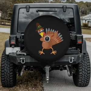 dabbing turkey pilgrim hat thanksgiving spare tire cover with camera hole for Jeep SUV RV