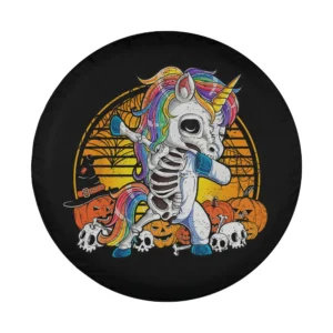 dabbing unicorn skeleton pumpkins funny halloween spare tire cover design only