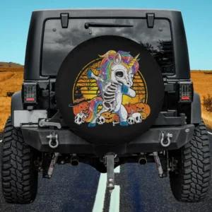 dabbing unicorn skeleton pumpkins funny halloween spare tire cover no camera hole