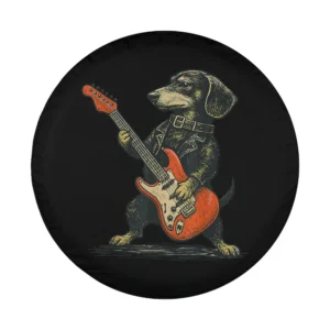 Funny dachshund dog with electric guitar rock and roll design for spare tire cover