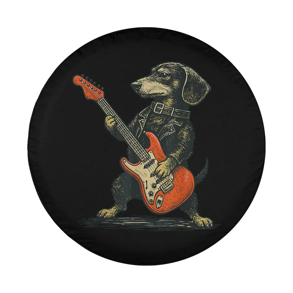 Funny dachshund dog with electric guitar rock and roll design for spare tire cover