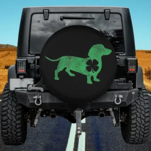 Distressed Green Dachshund Shamrock St Patricks Day Spare Tire Cover No Camera Hole
