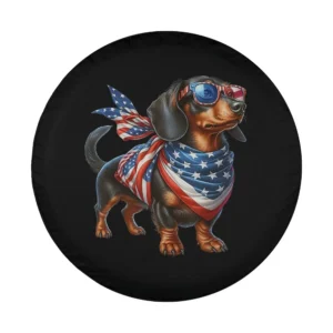 Patriotic dachshund dog with sunglasses and American flag bandana design