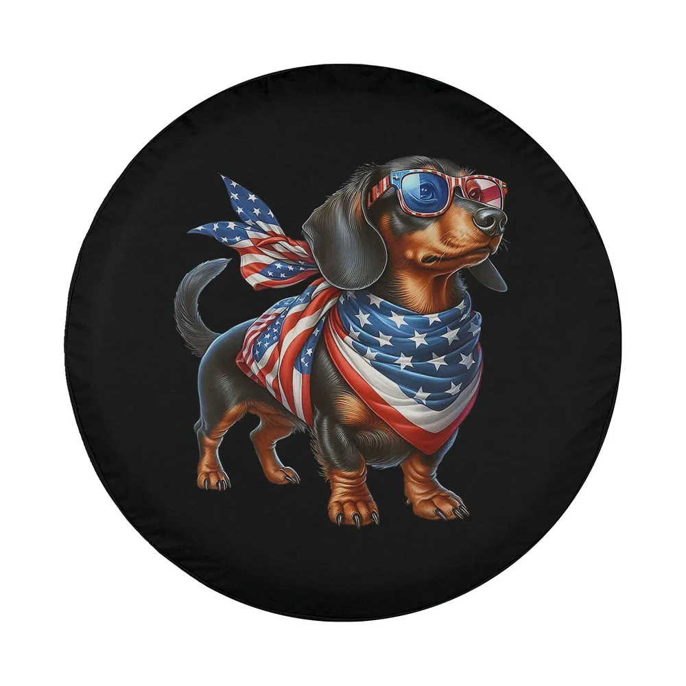 Patriotic dachshund dog with sunglasses and American flag bandana design