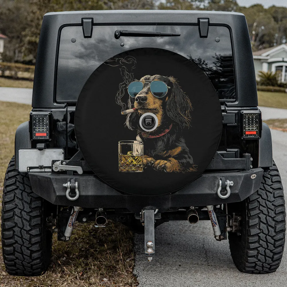 Dachshund sunglasses whisky cigarette funny spare tire cover with backup camera hole