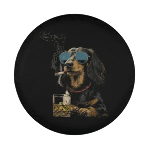 Funny dachshund dog sunglasses whisky cigarette spare tire cover illustration
