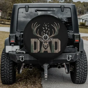 Dad deer buck antlers camo birds nature spare tire cover with camera hole for Jeep, RV, trailer