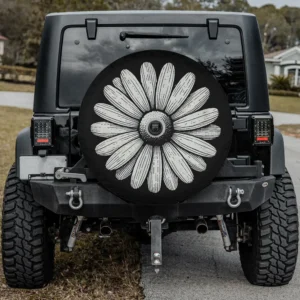Simple daisy flower wild garden spare tire cover for Honda HRV with camera hole