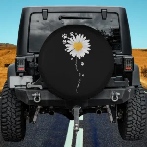 Daisy paw print dog lover spare tire cover with daisy and paw prints, no camera hole