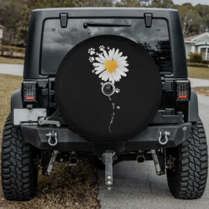 Daisy paw print dog lover spare tire cover with daisy and paw prints, with camera hole