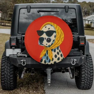 Dalmatian dog sunglasses yellow scarf spare tire cover with camera hole for Jeep SUV RV