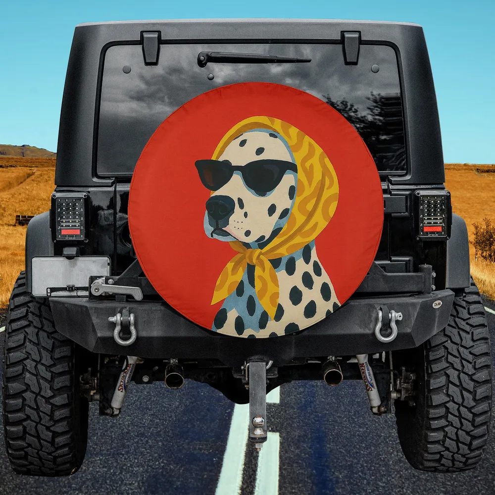 Dalmatian Sunglasses Yellow Scarf Dog Spare Tire Cover No Camera Hole