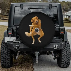 dancing golden retriever meme funny cartoon dog spare tire cover with camera hole