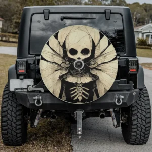 Dark art fairycore butterfly skeleton spare tire cover with camera hole on Jeep