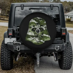 dark green camo darth vader helmet spare tire cover for Land Rover Defender with camera hole