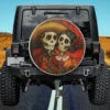 Day of the Dead sugar skull couple spare tire cover without camera hole on Jeep