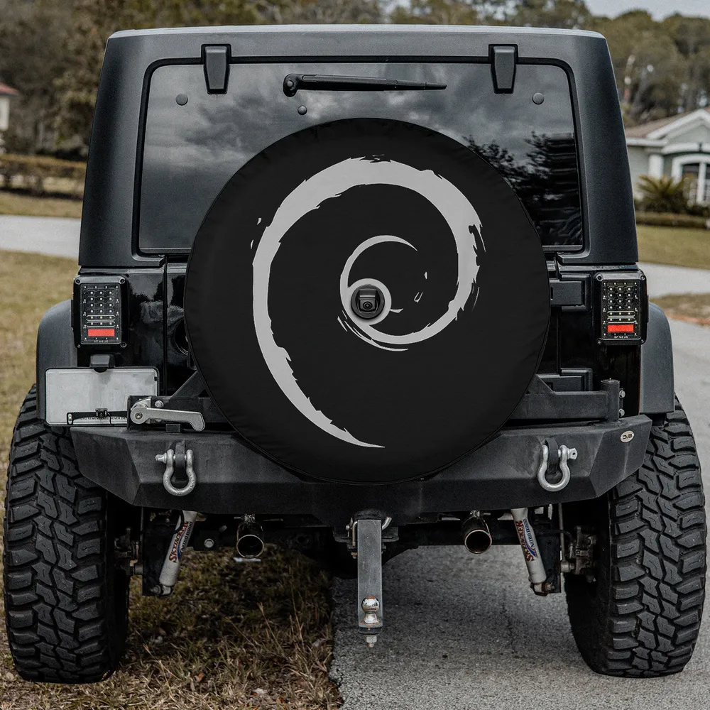 Debian logo spiral minimalist spare tire cover for Jeep Cherokee with camera hole