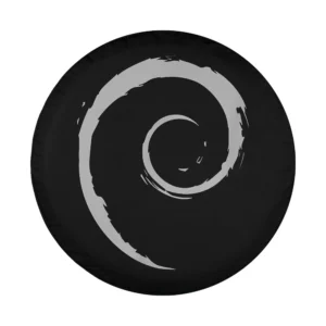 Minimalist Debian spiral logo design for spare tire cover black gray