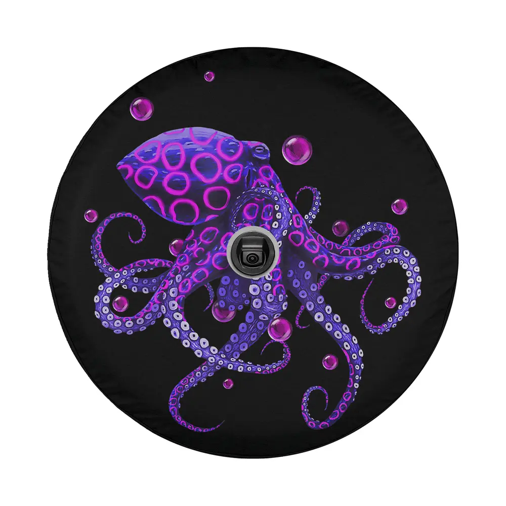 Design of Deep Sea Kraken Octopus with Pink Rings for spare tire cover