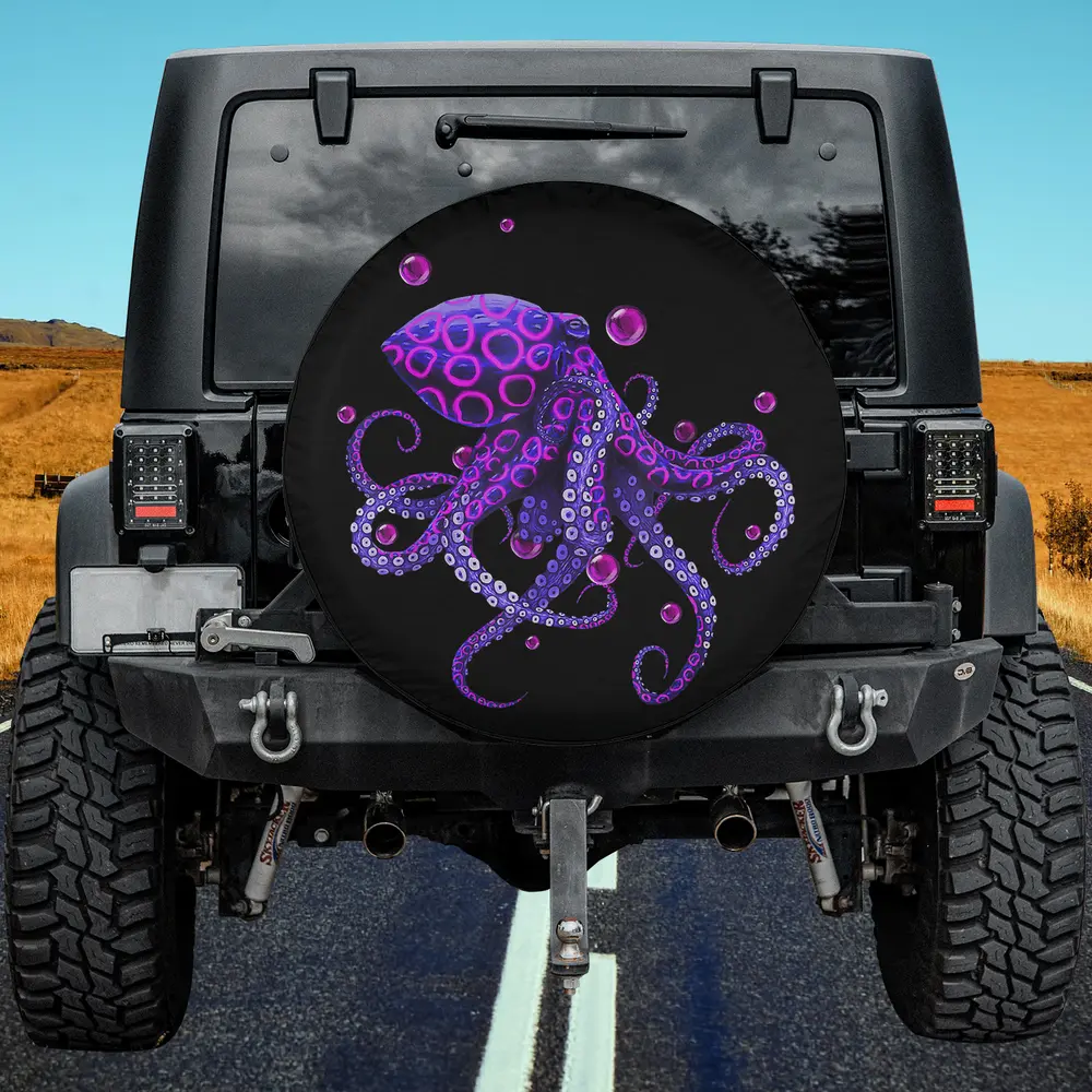 Deep Sea Kraken Octopus with Pink Rings spare tire cover without camera hole