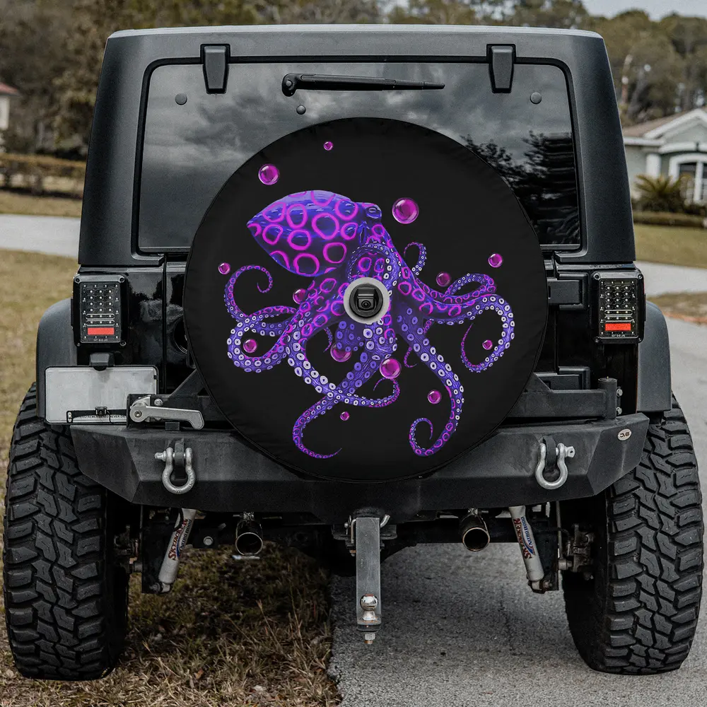 Deep Sea Kraken Octopus with Pink Rings spare tire cover with camera hole