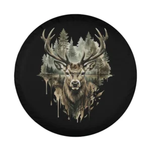Deer and pine forest wilderness nature art illustration for spare tire cover