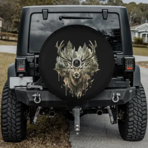 Deer pine forest wilderness nature art spare tire cover with backup camera hole