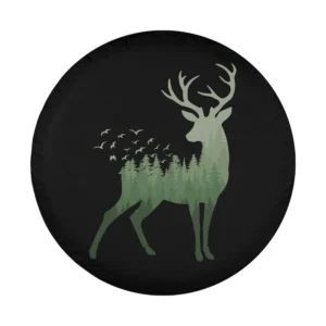 Deer pine trees birds wildlife design for custom spare tire cover