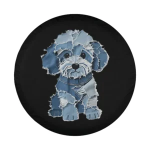 Denim patchwork puppy dog art design for spare tire cover