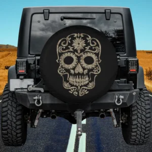 Desert camo sugar skull floral motorhome spare tire cover with no camera hole