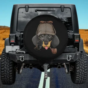Detective Hat Magnifying Glass Dachshund Spare Tire Cover No Camera Hole