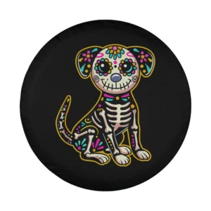Dia de los Muertos sugar skull dog skeleton design for spare tire cover
