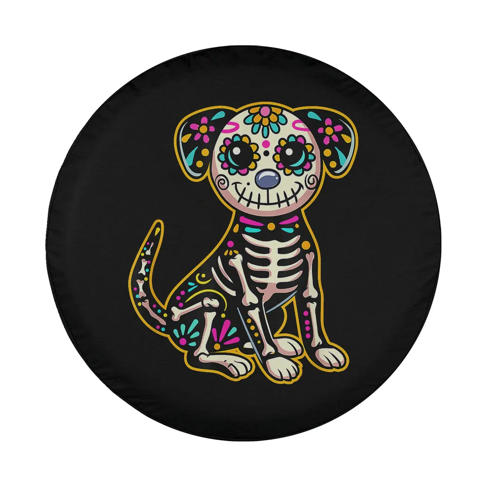 Dia de los Muertos sugar skull dog skeleton design for spare tire cover