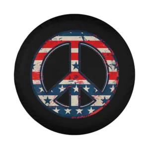 Distressed American flag peace sign Americana design for Jeep Gladiator spare tire cover
