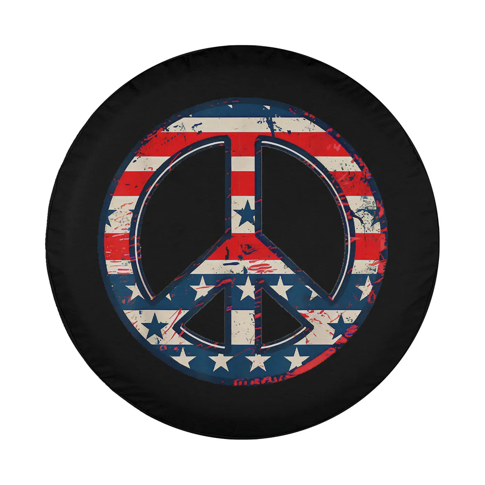 Distressed American flag peace sign Americana design for Jeep Gladiator spare tire cover