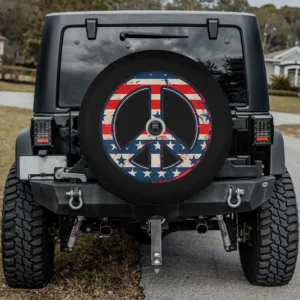 Distressed American flag peace sign Americana spare tire cover with backup camera hole for Jeep Gladiator