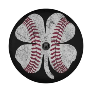 Distressed baseball seams shamrock clover design for St. Patrick's Day tire cover