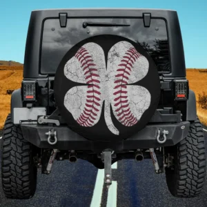 Distressed baseball seams shamrock clover spare tire cover with no camera hole for Jeep