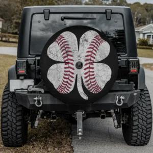 Distressed baseball seams shamrock clover spare tire cover with backup camera hole option