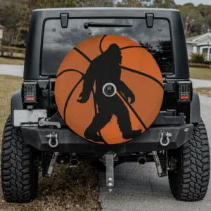 Distressed basketball bigfoot 80s minimalist spare tire cover with camera hole for Land Rover Defender