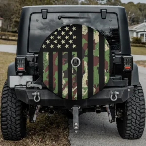 Distressed camouflage USA flag patriotic spare tire cover for Honda CRV with camera hole