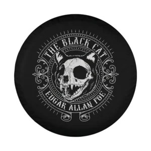 Distressed cat skull Edgar Allan Poe gothic design for spare tire cover