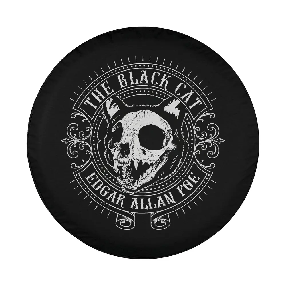 Distressed cat skull Edgar Allan Poe gothic design for spare tire cover