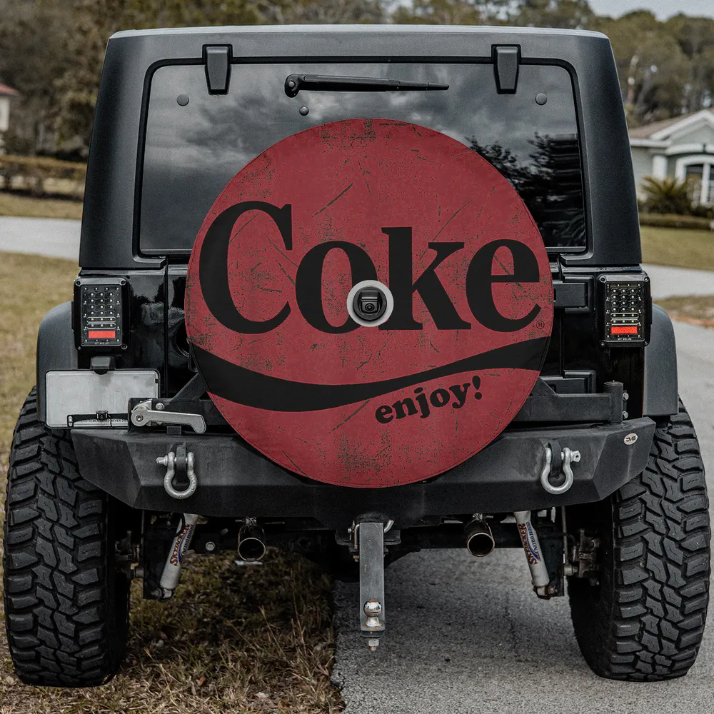 distressed coke enjoy logo vintage spare tire cover with camera hole for Jeep Gladiator