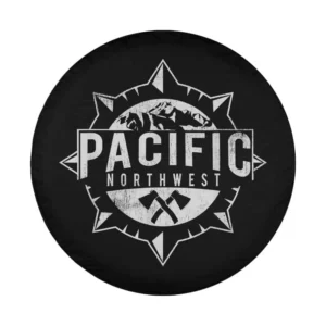 Distressed compass mountain axes Pacific Northwest graphic design for spare tire cover