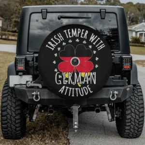 Distressed German flag clover Irish temper St. Patrick's Day spare tire cover with camera hole